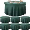 6 Pack Hunter Green Spandex Round Tablecloths for 60 Inch Tables, Stretchy 120 Inch Fitted 5FT Cloths, Wrinkle-Free Cover With Skirt for Wedding, Birthday, Party, Banquet, Graduation