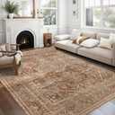 vivorug 9x12 Area Rugs for Living Room, Non Slip Machine Washable Vintage Rug, Ultra-Thin Lightweight Large Area Rug for Bedroom, Dining Room, Low Pile Rug Earth Tone