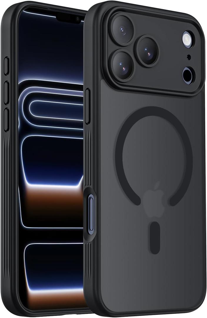 Symcele Designed for iPhone 17 Pro Case, Compatible with MagSafe, [Camera Protection] [15FT Military Drop Protection] Shockproof Translucent Matte Anti-Slip Phone Case, 6.3", Black