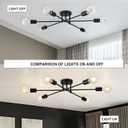 6-Light Sputnik Chandeliers, Black Modern Semi Flush Mount Ceiling Light with E26 Base, Mid Century Industrial Vintage Kitchen Farmhouse Light Fixtures for Dining Room Bedroom Living Room