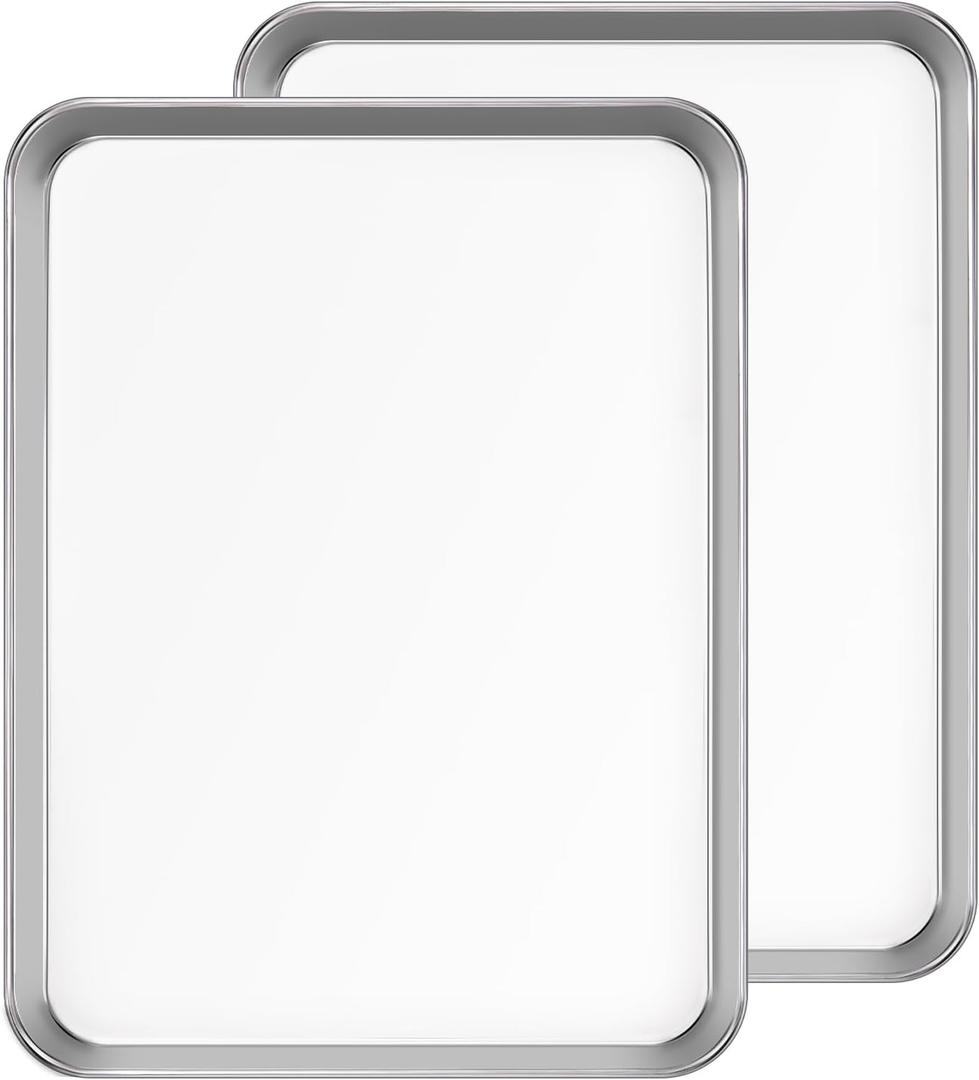 Baking Sheet Set of 2PCS, 18 inch Commercial Grade Stainless Steel Baking Pan, Professional Bakeware Oven Tray, Healthy & Non-toxic, Rust Free & Mirror Finish, Easy Clean & Dishwasher Safe ,2 Pans (17.5 × 13 in)