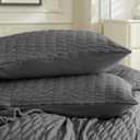 JELLYMONI Microfiber Pillow Case 2-Pack, Standard Size Charcoal Grey Seersucker Textured Pillow Covers, Breathable Wrinkle-Free Pillow Shams with Envelope Closure (Pillows Not Included)