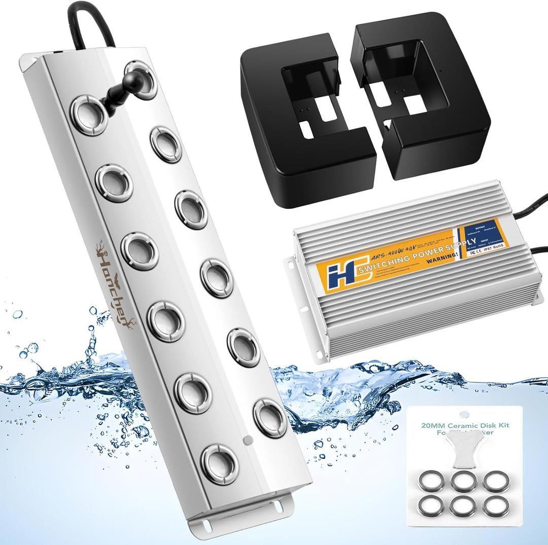 Hanchen Mist Maker 12 Head Ultrasonic Fogger Mist Humidifier Fog Atomizer Halloween Water Fountain Pond 18.7lb/h Large Fog Volume CE Certificate (Mist Maker + Water Resistant Power Supply + Float)