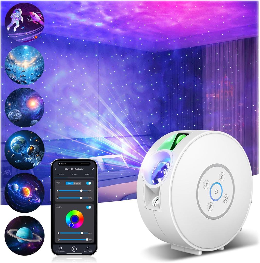 Galaxy Projector,Star Projector,Northern Lights Projector with 6 Film Discs,24H Timer,White Noises,Bluetooth Speaker,Smart APP&Voice Control,LED Starlight Night Light Projector for Kids Bedroom