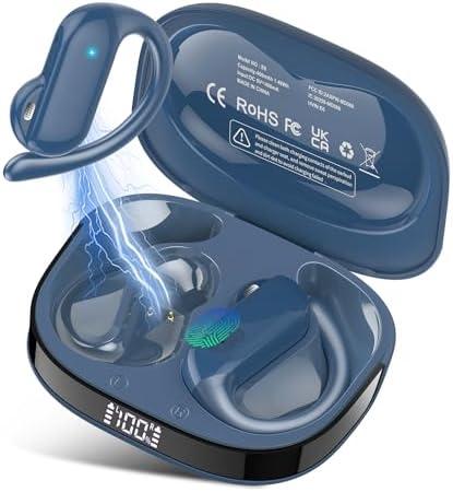 DUSONLAP Open Ear Earbuds, Bluetooth 5.4 Wireless Earbuds with Ear Hooks, 32H HiFi Stereo Open Ear Headphones with Clear Calls, IPX7 Lightweight Air Conduction Headphones, Blue