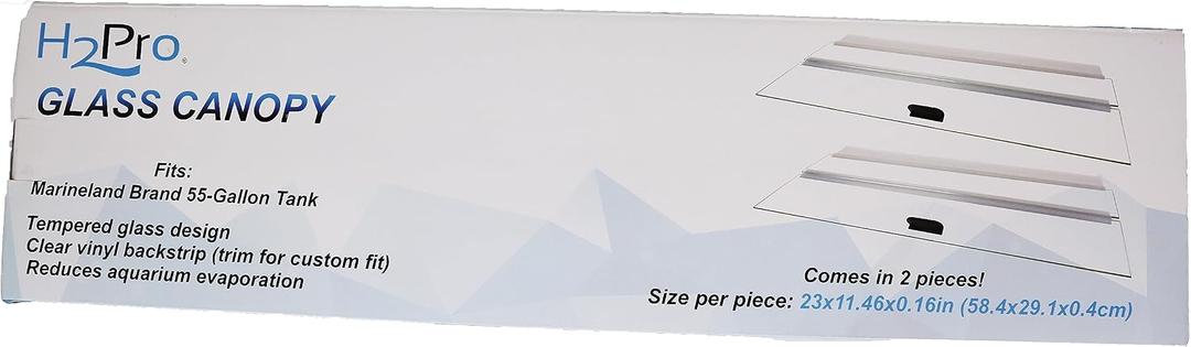H2Pro Glass Canopy 2Piece Set for Marineland 55 Gallon Aquarium Fish Tank (Each Piece Measure 23 x 11.46 x 0.16in)