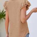 AlvaQ Womens Short Sleeve Tops Casual Solid Color Ruffle V Neck T Shirts Blouses (Khaki, XL)