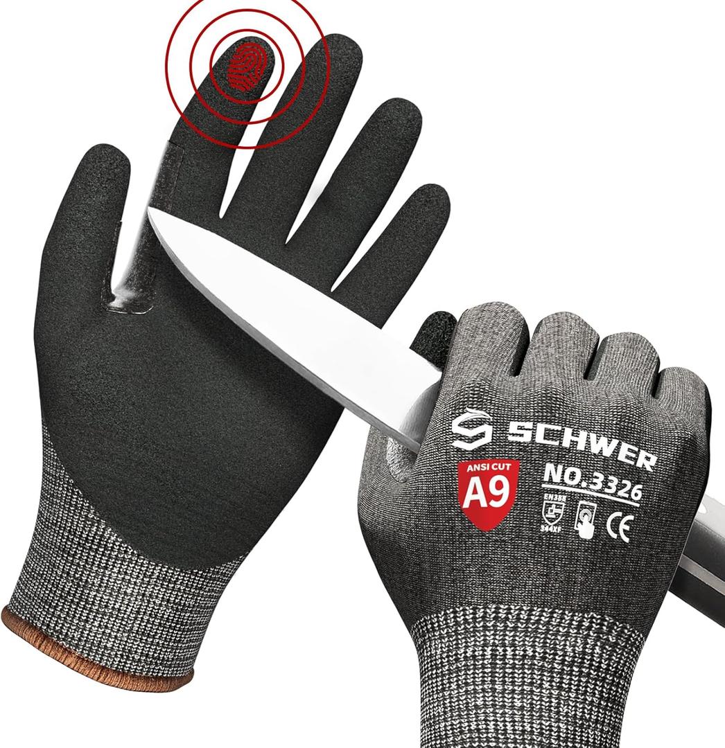 Schwer ProGuard Highest Level Cut Resistant Work Gloves PR3326 for Extreme ProtectionANSI A9 Cut Gloves with Reinforced Thumb, Non Slip, Breathable, Durable, Touch-screen, Non PFAS, Black 1 PairL (Large)