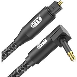 EMK Premium 90° Right-Angle Mini Toslink Cable (3Ft/1M) - 3.5mm Optical Digital Audio Cable for Sound Bars, TVs & Home Theater - SPDIF/Toslink Compatible, Black