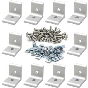 10Sets 10 Series 1" x 1" Aluminum Extrusion Profiles Corner 1010 Series Angle Bracket Connector with M6 T Slot Nuts Bolts for 1 Inch x 1 Inch Extruded Aluminium Profile Rail