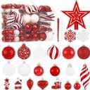 128 Pcs Christmas Ball Ornaments Set - Shatterproof Plastic Red Christmas Tree Balls for Tree Decor, Holiday, Wedding, Party