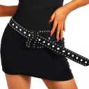 Women's Wide Waist Belt Punk Belts for Women Rivet-Studded Thick Belt (Black)