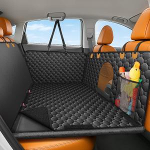 Mancro Hard Bottom Car Seat Cover for Dogs, Durable Back Seat Extender with Washable Pad, Waterproof Scratch-Resistant Car Hammock Seat Protector for Dogs, Supports 400 lbs, Fits Cars, SUVs & Trucks