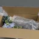 Fake Flowers with Vase, Silk Dusty Blue Rose Hydrangea Artificial Flowers in Vase Faux Dahlia Flowers Arrangement for Home Kitchen Living Room Summer Spring Decor Office Centerpiece Table Decorations