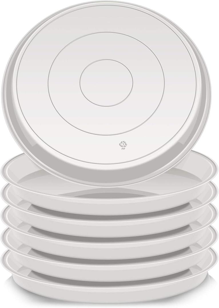 VUWEZ 6 Pack of Plant Saucer 14 Inch (12 Inch Base), 14 Inch Plant Saucer, Plastic Plant Trays for Pots, Plant Saucers for Indoors Round, Planter Tray for Planter 11"/12"/13" (14", White)