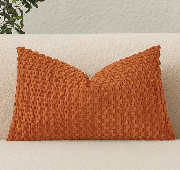 UGASA Fall Lumbar Throw Pillow Covers Pack of 1 Super Soft Boho Corduroy Decorative Pillow Covers Cases Solid Plush Texture Accent Throw Pillows for Sofa Couch Living Room Chair 14x24 Inch, Orange