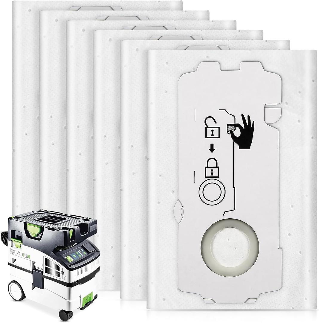 6 Pack 204308 CT Mini/Midi -2/5 Filter Bags Compatible with Festool CT MINI, CT MINI I, CT MIDI and CT MIDI I from 2019 Onwards, CTC MINI/MIDI and CT 15