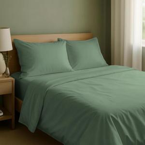 California Design Den Natural 100% Cotton Bed Sheets King Size Set with Deep Pockets - Soft Sateen King Sheet Set, Breathable and Durable Bedding (Sage Green - Dark)