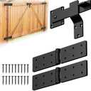 Fence Gate Hinges and Latch Set Heavy Duty -Black 270 Degree Strap Hinge & Adjustable Latch Kit for Outdoor,Garden,Backyard,Barn,Shed Wood Doors -Rust-Resistant Farm Gate Hardware with Screws