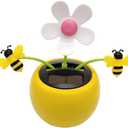Solar Apple Blossom Bee Swinging Flower Ornament, Sunflower Windowsill Decoration with Dancing Honey Bee Toy