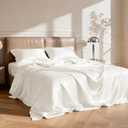 Love's cabin Full Size Satin Sheet Sets - 4 Piece Ivory Silky Sheet Set Full with Deep Pocket, Luxury Silk Feel Bed Sheets Full Bedding Set (1 Flat Sheet,1 Fitted Sheet,2 Pillow Cases)