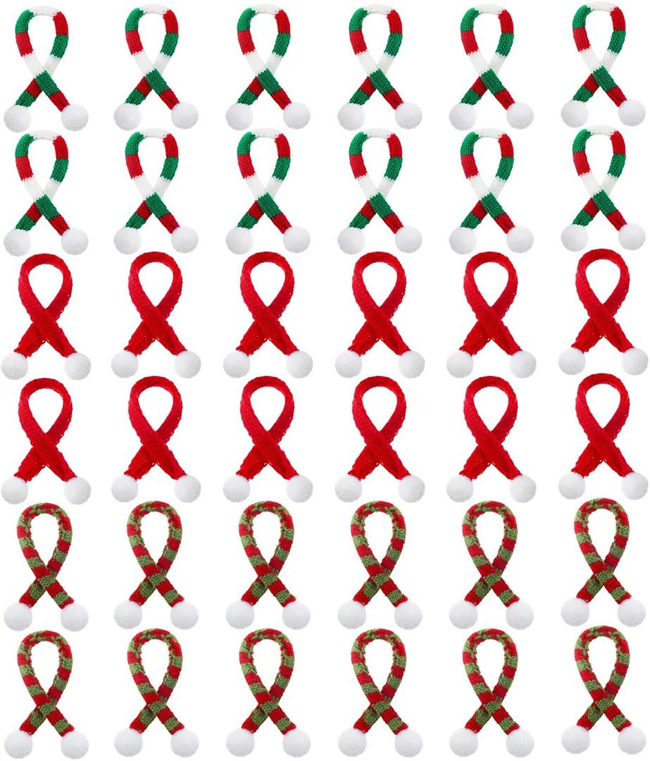 Bencailor 36 Pieces Mini Christmas Scarves for Craft Tiny Snowman Scarves 7.9 x 0.6 Inch Xmas Pet Knitted Scarf Doll Snowman Wine Bottle Scarf Accessory Holiday Christmas Decor for DIY (Red Green)