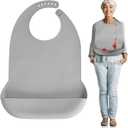 Adult Bibs for Eating - Silicone Bibs for Men, Women Elderly - Washable Adult Bib with Crumb Catcher (Gray)