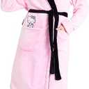Hello Kitty Women Robe, Fleece Dressing Gown with Hood, Pockets – Gifts for Her (Pink/ Black, XS)