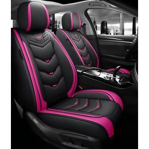 BGYFOU Fashion PU Breathable Leather car seat Cover 5-Seater Universal fit (Black-Rose red)