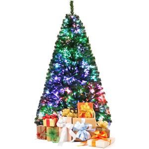 GOFLAME 6 Ft Pre-lit Artificial Christmas Tree, Premium Fiber Optic Christmas Tree, Holiday Spruce Xmas Tree with Solid Metal Stand, Party Decoration w/ 617 Branch Tips for Indoor Decoration