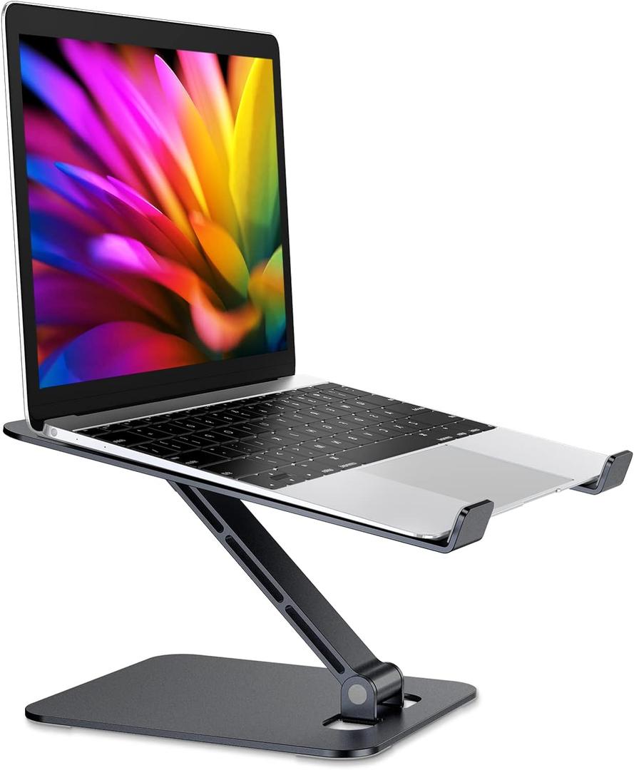 Foldable Laptop Stand, Height Adjustable Ergonomic Computer Stand for Desk, Aluminum Portable Laptop Lecterns Riser Notebook Mount Compatible with MacBook Pro Air, HP, Dell 10-16"(Black)