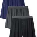 DAVID ARCHY Mens Underwear Bamboo Rayon Boxers for Men Breathable and Cool Men's Boxer Shorts with Button Fly 3 or 5 Pack (Large, A1, Navy Blue/Black/Dark Gray)