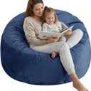 3 Ft Large Bean Bag Chairs for Adults/Teens with Memory Foam Filling, Soft Comfy Bean Bag Sofa with Filler Included, Comfy Dutch Velvet Fabric Beanbags,3 Foot, Navy