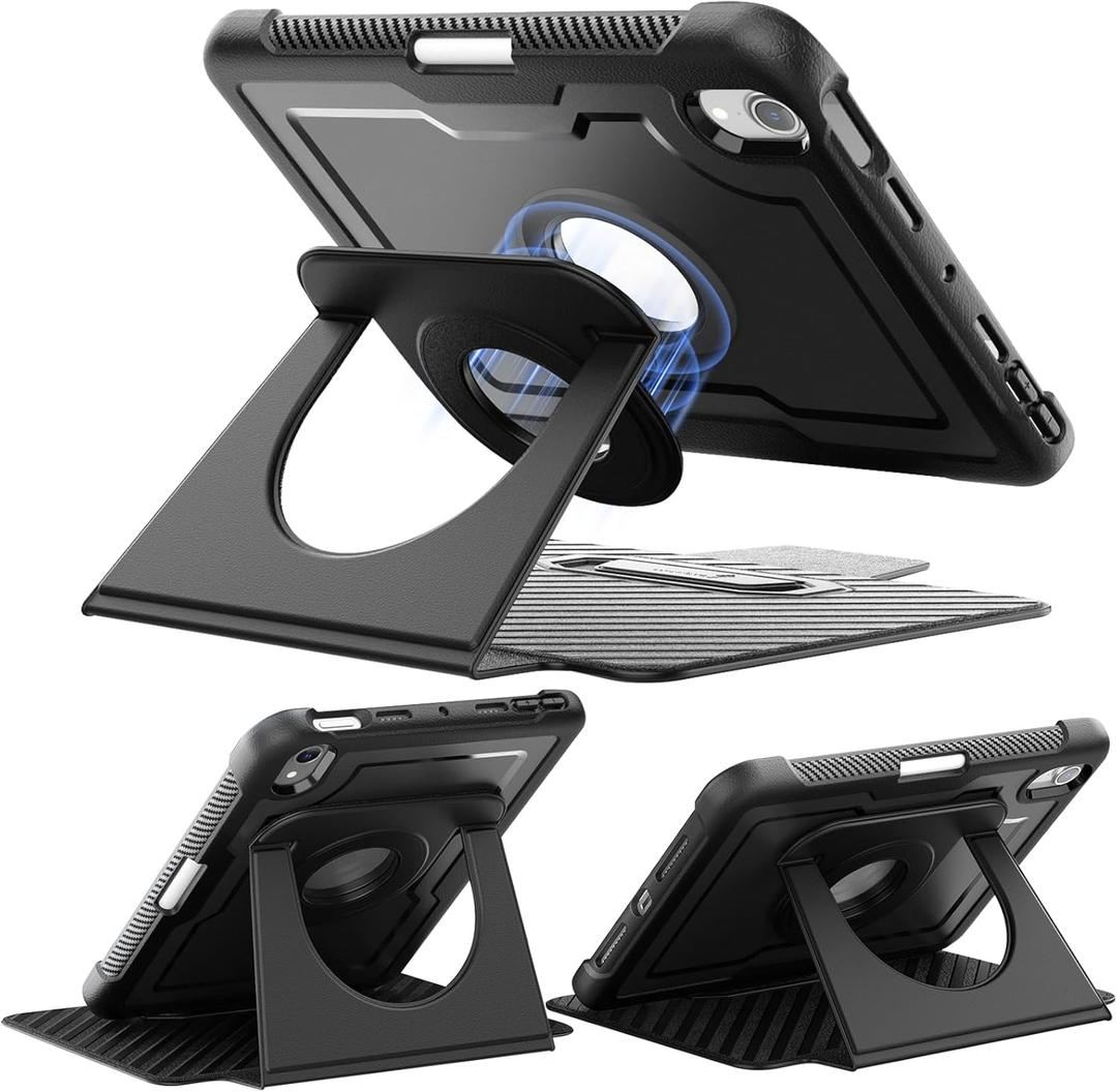 Miimall for iPad mini 7 A17 Pro Case, iPad mini 7th/6th Generation Case (2024/2021), with Pencil Holder, Powerful Magnetic Attachment, Rotation Stand Folio Cover for iPad mini A17 Pro(Black)