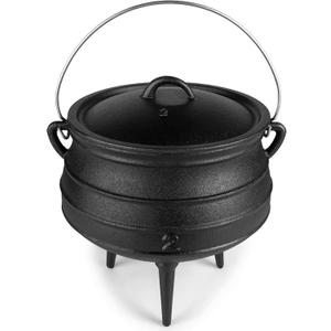 Bruntmor 8-Quart Pre-Seasoned Cast Iron Cauldron - African Potjie Pot with Lid - 3-Legged Pot for Even Heat Distribution - Outdoor Cast Iron Dutch Oven Cookware for Campfire Cooking and Boiling