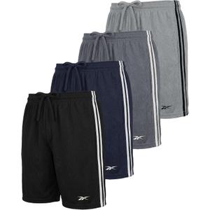 Reebok 4 Pack: Boys Athletic Mesh Shorts with Side Taping – Basketball Soccer Running Quick Dry Active Kids Teens Youth, Medium