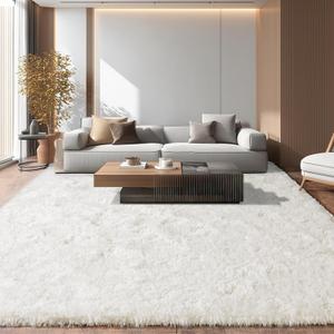 8x10 Area Rugs for Living Room, Ultra Soft Fluffy Shag Floor Carpet, Modern Indoor Plush Fuzzy Rugs for Bedroom Kids Room Nursery Dorm Home Decor Aesthetic, Cream White