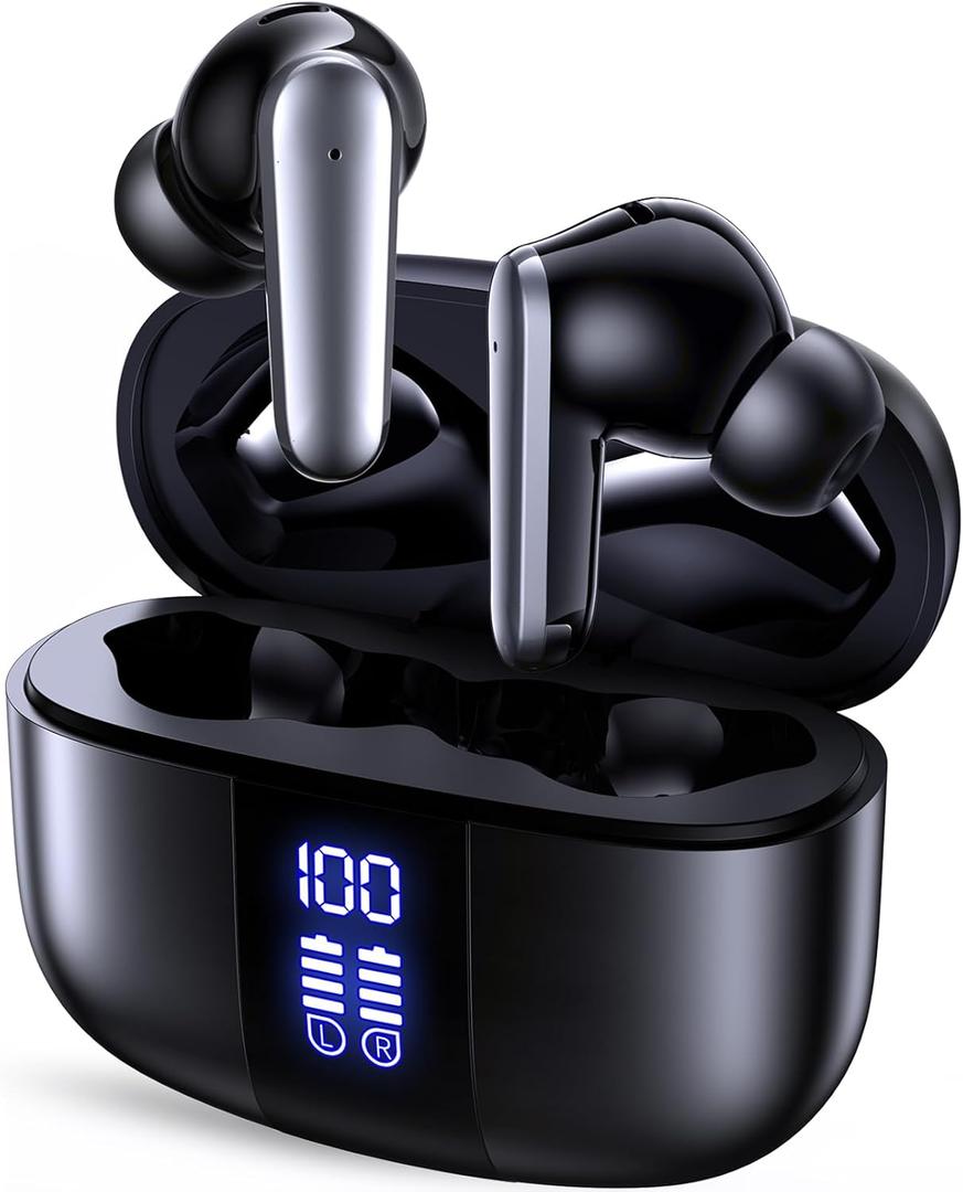Studio-Quality Wireless Ear Buds with Deep Bass & Enhanced Audio Clarity, Bluetooth 5.4, 10-Year Lifespan Earbuds, ENC Noise Cancelling Calls, Secure Fit Memory Foam Tips, IPX6 Waterproof (Black)