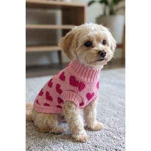 Valentine's Day Dog Sweaters for Small Dogs Heart-Shaped Patterned Solid Knitted Puppy Sweater Rose Red Dog Clothes for Spring Lightweight Chihuahua Clothes Warm Pullover Cat Outfit (Rose, Small)