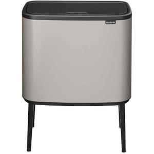Brabantia Bo Touch Bin 2.2+5.1 Gallon/11+23L (Soft Gray), Dual-Container Trash Can for Kitchen, Soft-Touch Garbage Can with 2 Inner Buckets and Raised Base