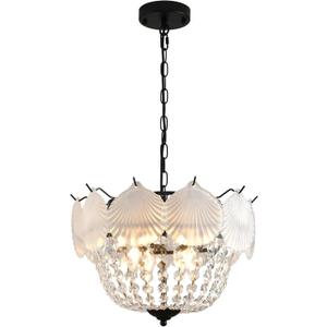 4-Lights Industrial Crystal Chandelier,Modern Glass Pendant Light Fixture,E12 Adjustable Pendant Lighting for Dining Room Living Room Bedroom (White)