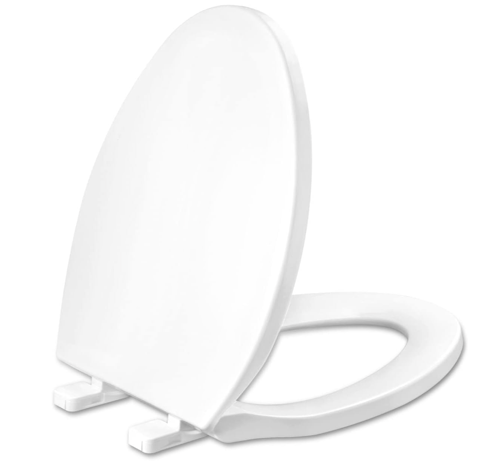 Toilet Seat Elongated, Slow Close Hinges, Non-Slip Bumpers, White | Easy Clean Toilet Seat Cover, Two Mounting Kits, Durable High-Gloss Plastic, Quick-Release, for Standard Elongated Toilets