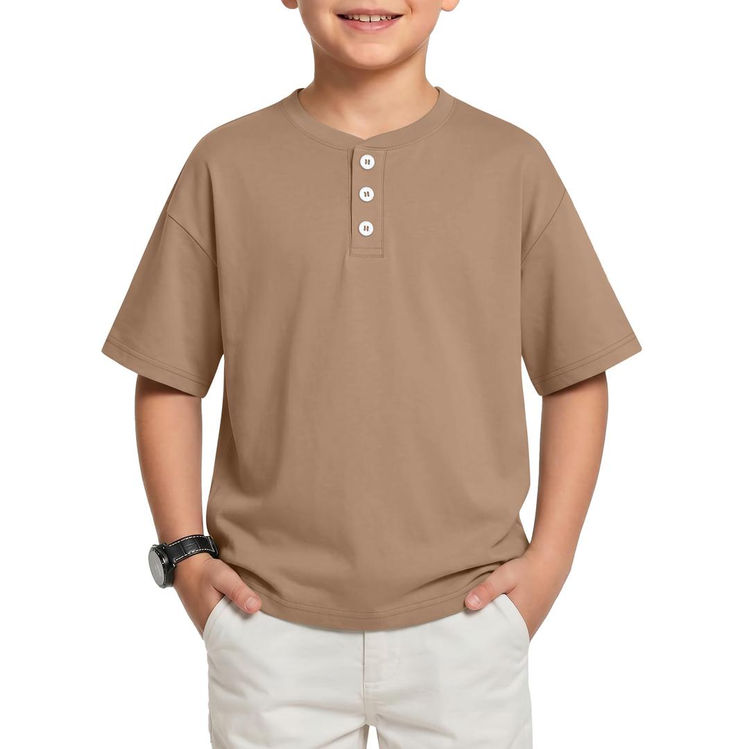 Mumucove Boys Short Sleeve Shirts, Khaki, 7-8 Years (Beige)
