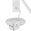 Cordinate Cube Extension Cord, 10Ft, 3-Outlet Flat Plug Extension Cord, Cube Extension Cord with Multiple Outlets, 3 Prong Cube Extension Cord, 2 USB Ports Braided Extension Cord, Gray/White, 55356