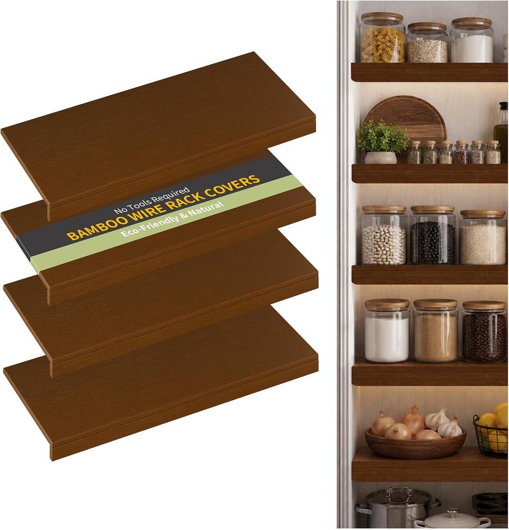 Bamboo Wire Shelf Covers, 38" W x 16" D, 4-Pack, Walnut