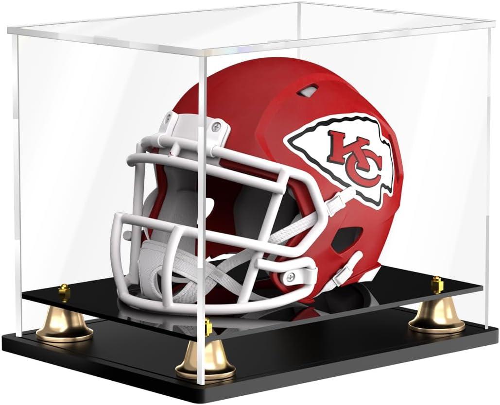 Mini Football Helmet Display Case Self-Assembly Dustproof Acrylic Display Case for Mini Football Helmet Baseball Motorcycle Helmet with Metal Bell Base (8.3x6.3x7.1 inch)