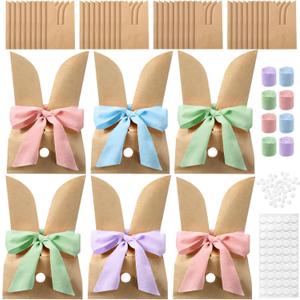 Motipuns 36 Set Bunny Gift Bags, Bunnies Birthday Treat Bags Cute Candy Goodie Brown Kraft Rabbit Party Favors Supplies Crafts for Birthday Wedding Party