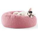 Bedsure Calming Dog Bed for Small Dogs - Donut Washable Small Pet Bed, 23 inches Anti-Slip Round Fluffy Plush Faux Fur Large Cat Bed, Fits up to 25 lbs Pets, Mauve Blush