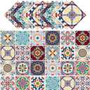 24 PCS(4"x4") Retro Mexican Tile Sticker Peel and Stick Wall Tiles Decals Talavera Tile Kitchen Backsplash Boho Stick on Cover Up Stickers Waterproof Murals