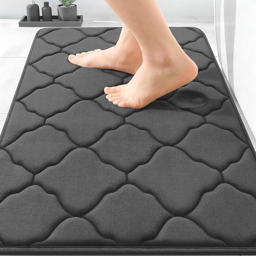 OLANLY Memory Foam Bath Mat Rug 30x20, Ultra Soft Non Slip and Absorbent Bathroom Rug, Machine Wash Dry, Comfortable, Thick Bath Rug Carpet for Bathroom Floor, Tub and Shower, Black